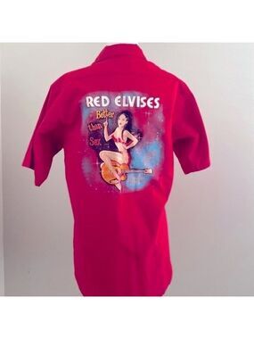 Retro pinup “Red Elvises” button down shirt